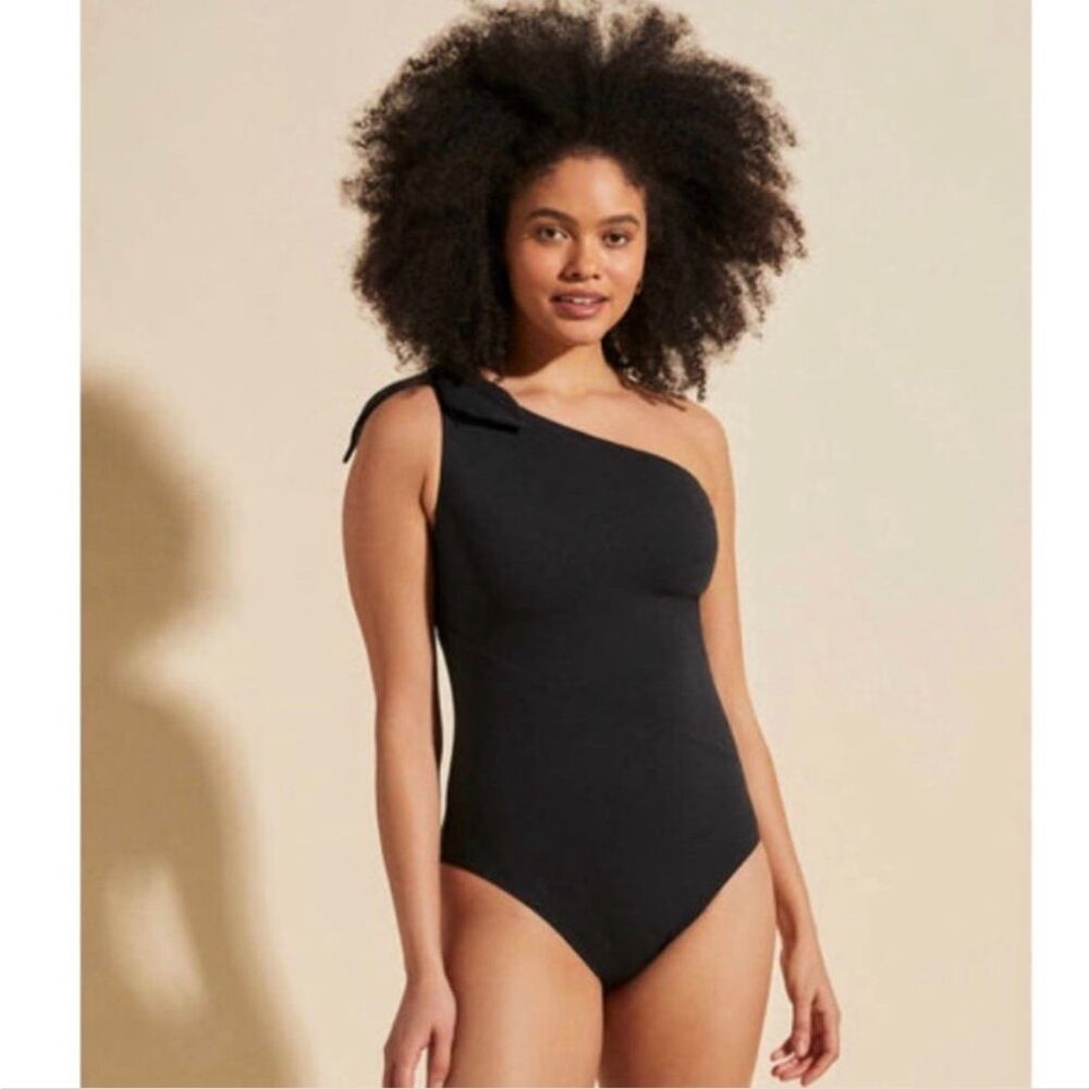 Stylest One Shoulder Tie Swimsuit Black Sculpting One Piece S